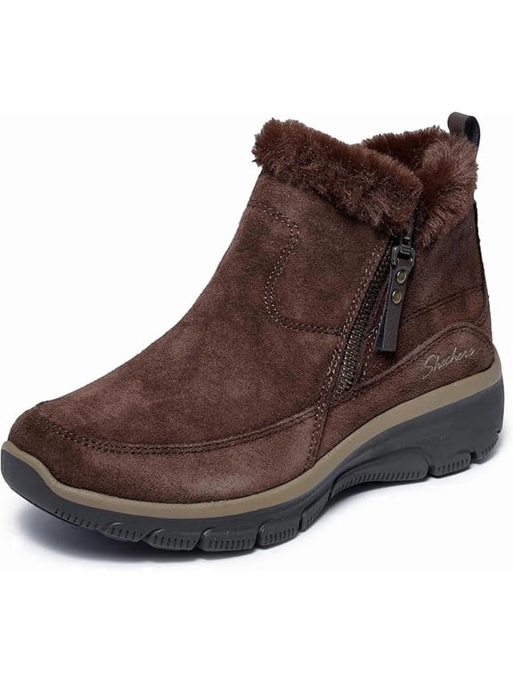 Women Easy Going - Cool Zip Zip-Up Boot, Suede, Faux Fur Lined, Memory Foam, Relaxed Fit, Lightweight Shock Absorbing Midsole, Traction Outsole