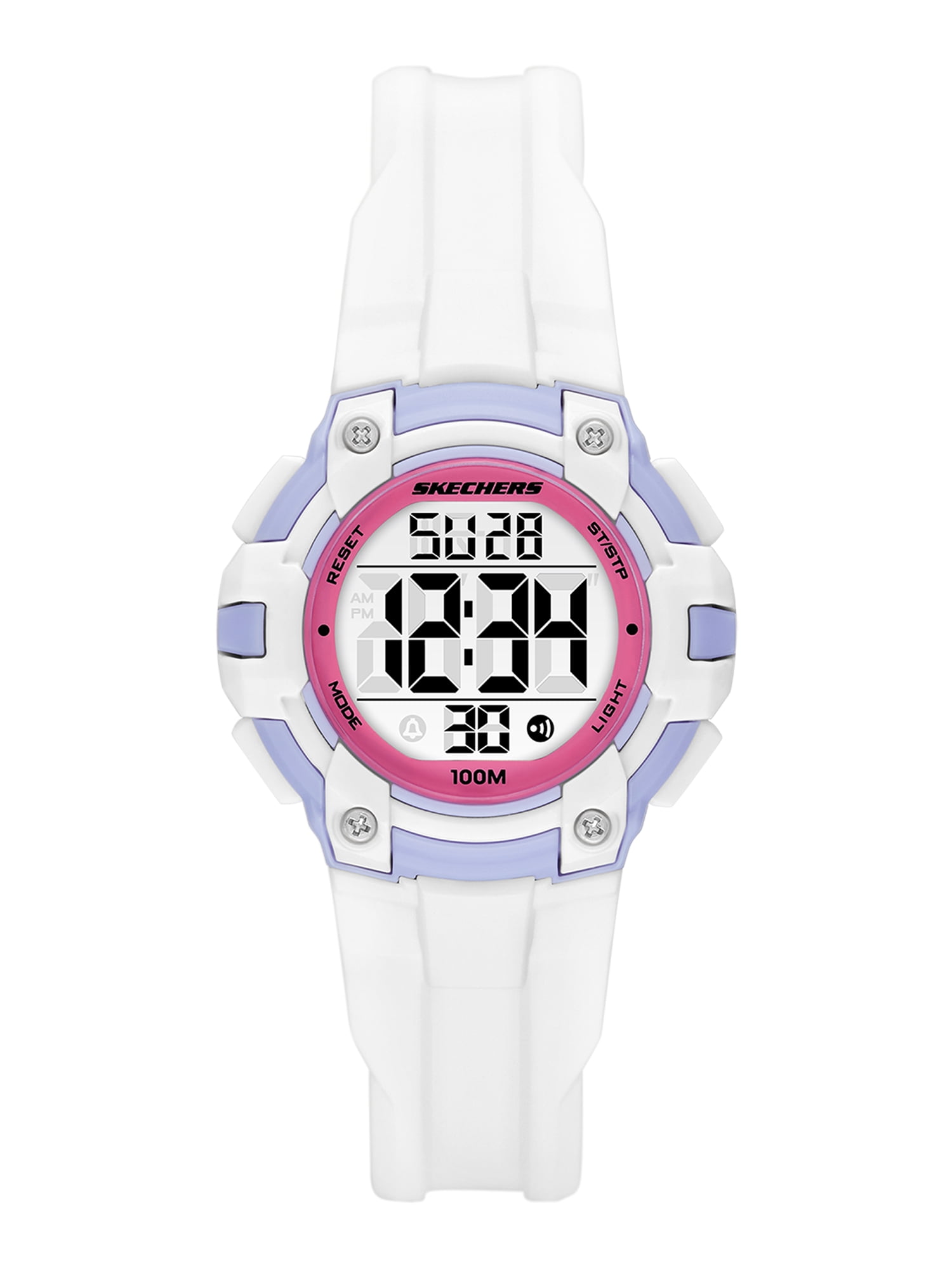 Skechers Women's Anoka Digital, White Polycarbonate Wristwatch, SR2151W
