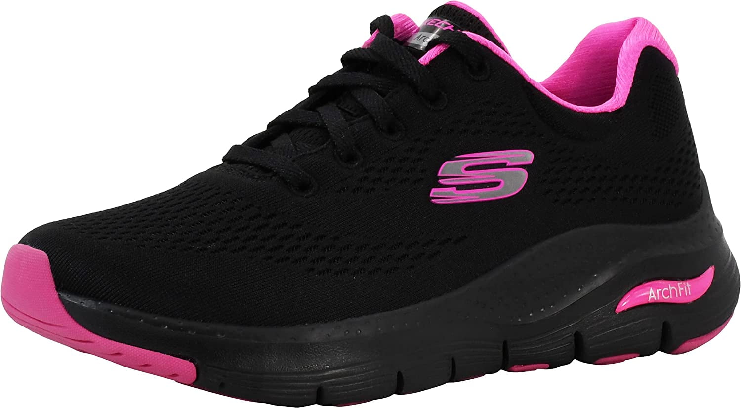 Skechers Women's Arch FIT-Sunny Outlook Black/Hot Pink Sneaker 6.5 M US