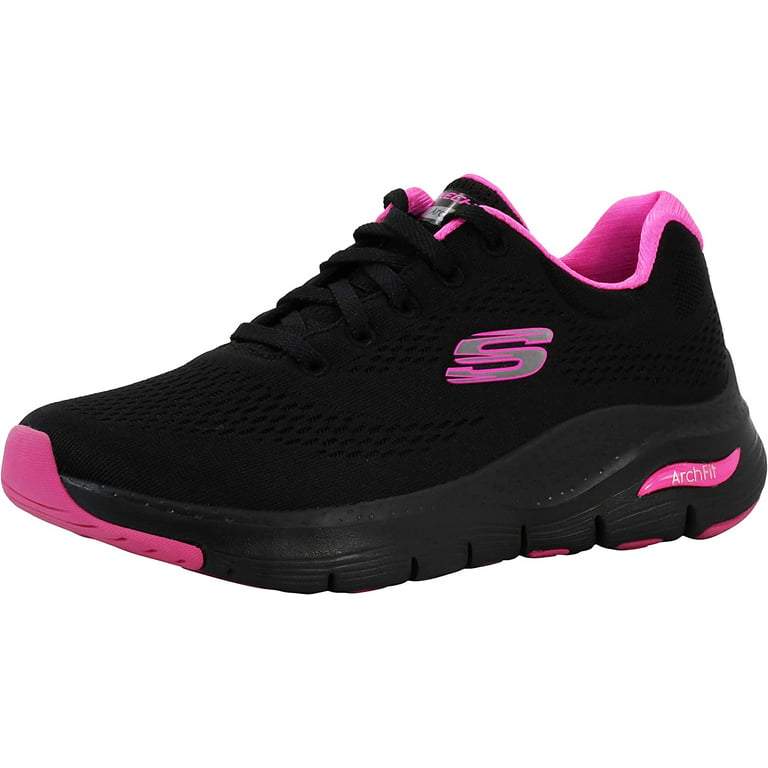 Skechers Women's Arch FIT-Sunny Outlook Black/Hot Pink Sneaker 6.5