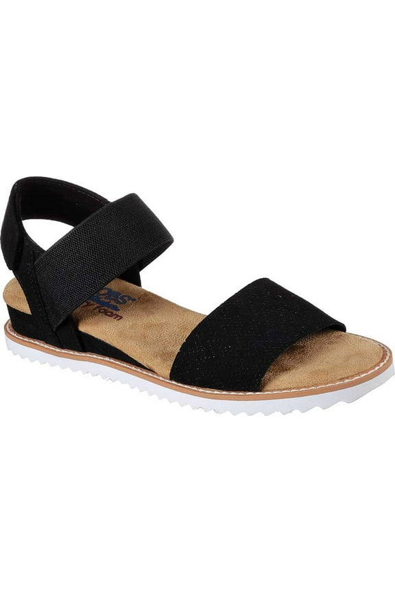 Women's BOBS Desert Kiss-Stretch Quarter Strap Sandal Flat, Black, 8 W US