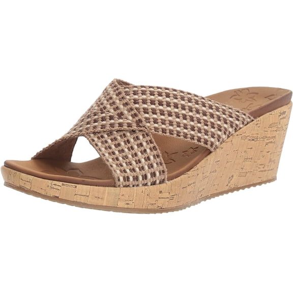 Skechers Beverlee-Delighted Wedge Sandals for Women, Boho Chic Style Cross Strap Slide