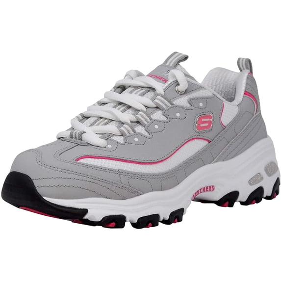 Skechers Women's D'Lites Original Lace-Up Sneaker, Grey/Pink, 7.5 M US