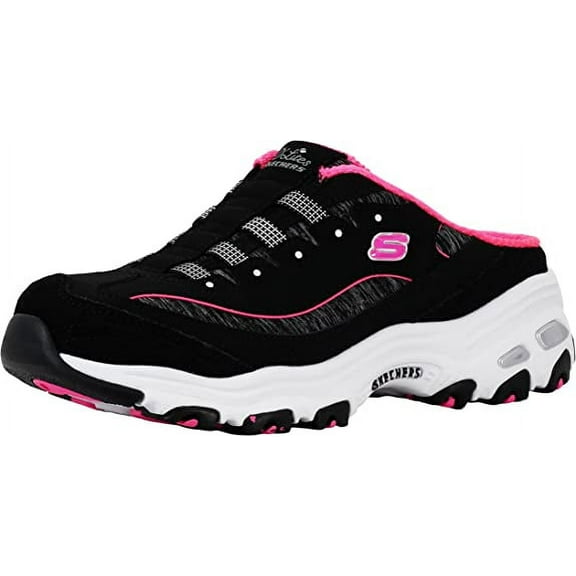 Skechers Women's D'Lites Slip-On Mule Sneaker Black/Hot Pink 9