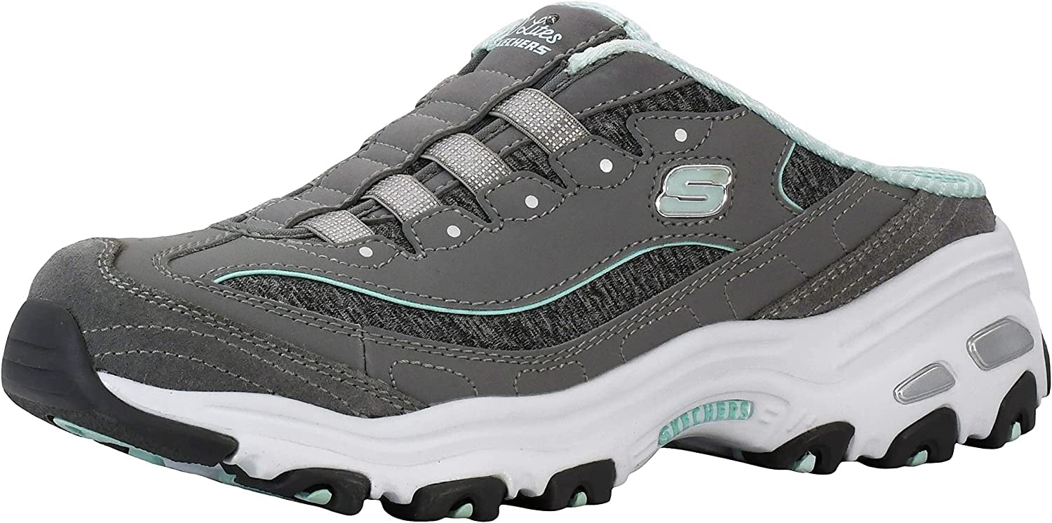 Andre steder Nogen etc Skechers Women's D'Lites Slip-On Mule Sneaker Grey/Mint 6.5 - Walmart.com
