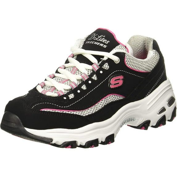 Skechers Women's DLites Interlude Sneaker, Closed Toe Black/Pink, Size 6.5