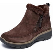 Skechers Women Easy Going - Cool Zip Zip-Up Boot, Suede, Faux Fur Lined, Memory Foam, Relaxed Fit, Lightweight Shock Absorbing Midsole, Traction Outsole