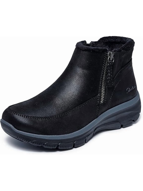 Boots for Women Easy Going - Into Fall Zip-Up Bootie, Vegan Leather, Side Zip, Memory Foam, Relaxed Fit, Chenille Lined, Traction Outsole