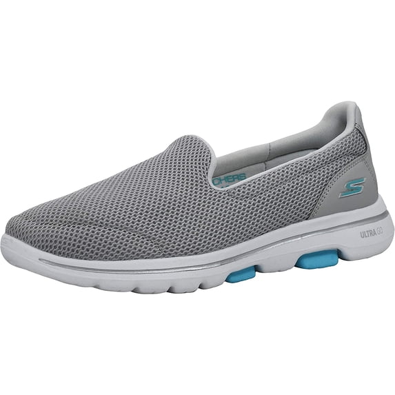 Skechers Women's GO Walk 5-15901 Grey/Light Blue, 6 W US