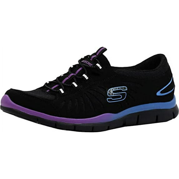Skechers Women's Gratis-in Motion Fashion Sneaker, Black/Purple, 7.5 M US
