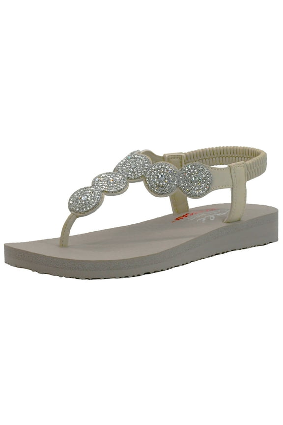 Women's Meditation Stars & Sparkle Circular Rhinestone Slingback Thong Nude Flip-Flop 9 M US