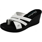 SKECHERS Women's Rumblers Wedge Sandal, White, 10 M US