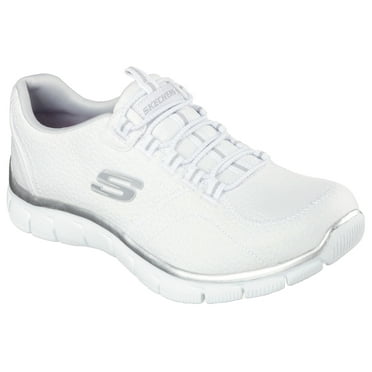 Skechers Women's Sport Empire - Rock Around Relaxed Fit Fashion Sneaker, White/Silver, 10 B(M) US