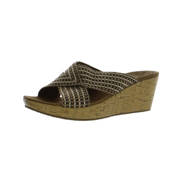 Skechers Beverlee-Delighted Wedge Sandals for Women, Boho Chic Style Cross Strap Slide