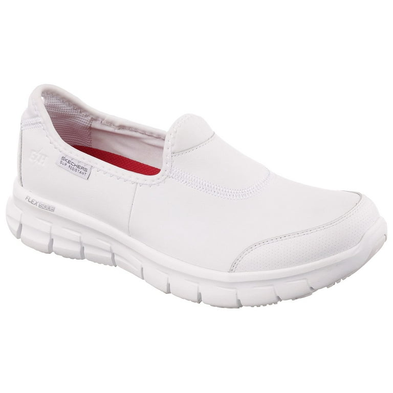 Skechers white leather shoes womens sales