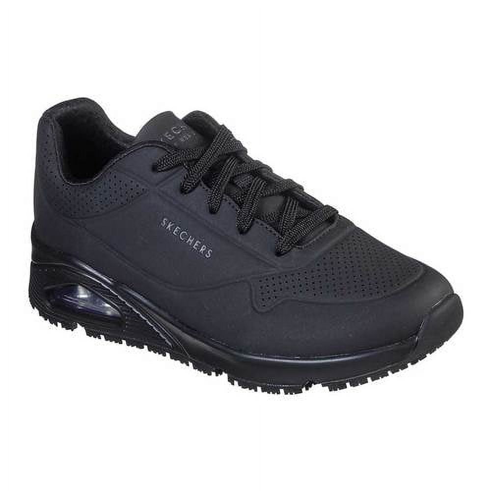 Black Faux Leather Slip Resistant Lace-up Work Shoe