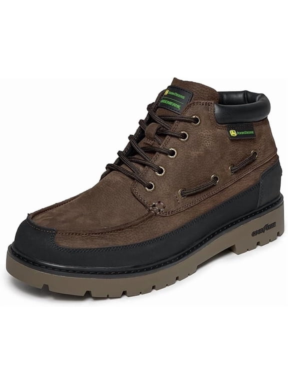X John Deere Caldwell - Cutler Mens Hiking Boots Relaxed Fit Caldwell-Cutler Leather Moc Toe Work Boots Outdoor Lace Up Durable Traction Rubber Sole