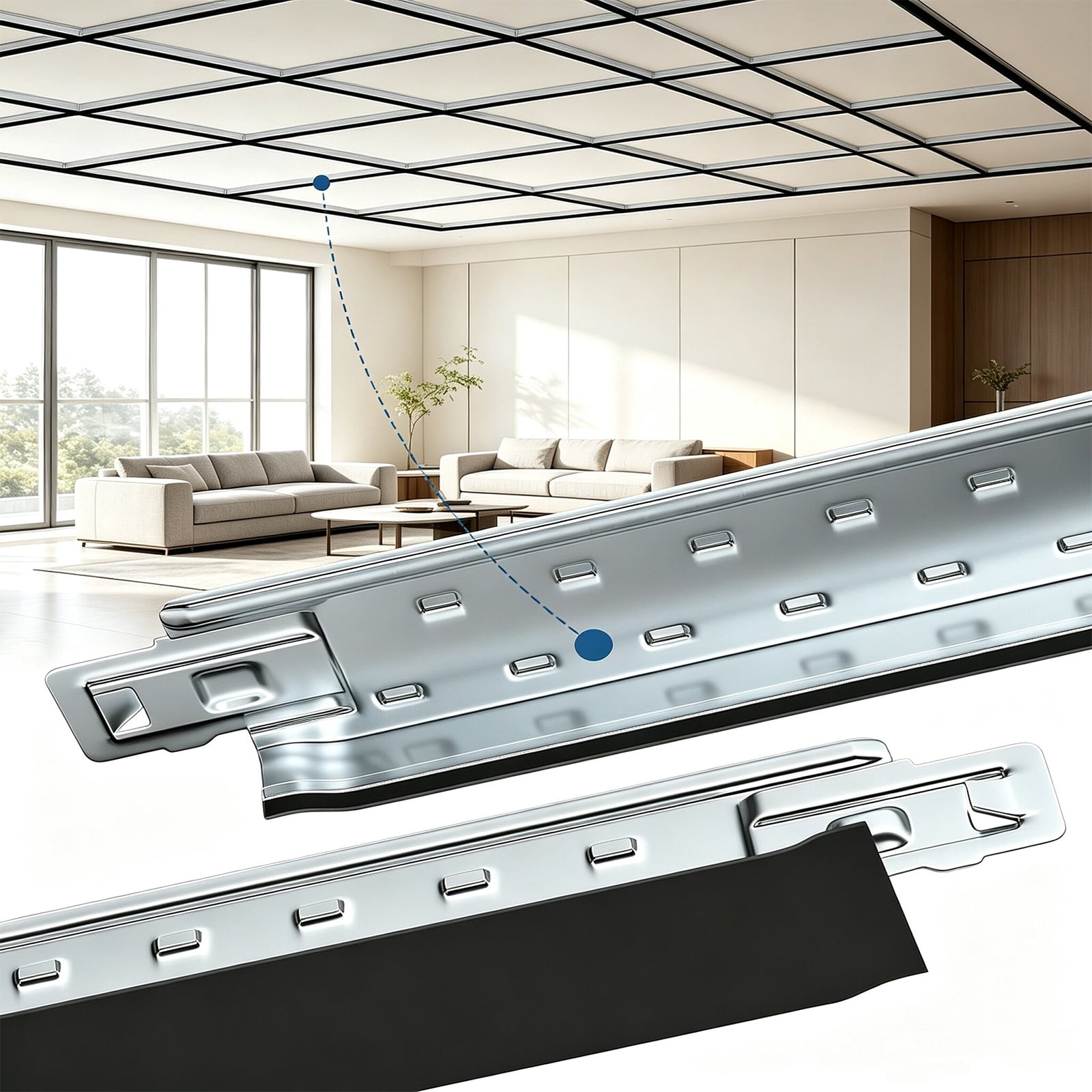 Skeel Black Galvanized Steel Drop Ceiling Grid Kit, Complete 64 Sq. Ft. Suspended Ceiling System, Rust- and Fire-Resistant, Easy to Install for Basement, Living Room, Kitchen & Bathroom