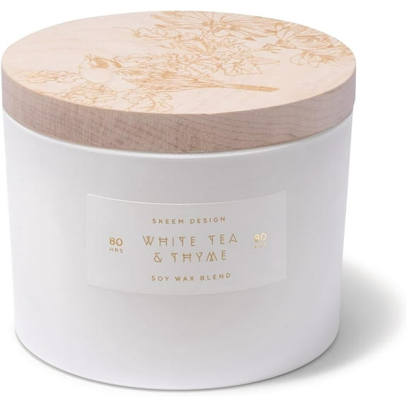 Skeem Print Block 3-Wick Candle - White Tea & Thyme Scented Candle - Tea Leaves, Thyme, Jasmine and Lemon Blend - Soy Wax, All Natural oils - Aromatherapy Candle