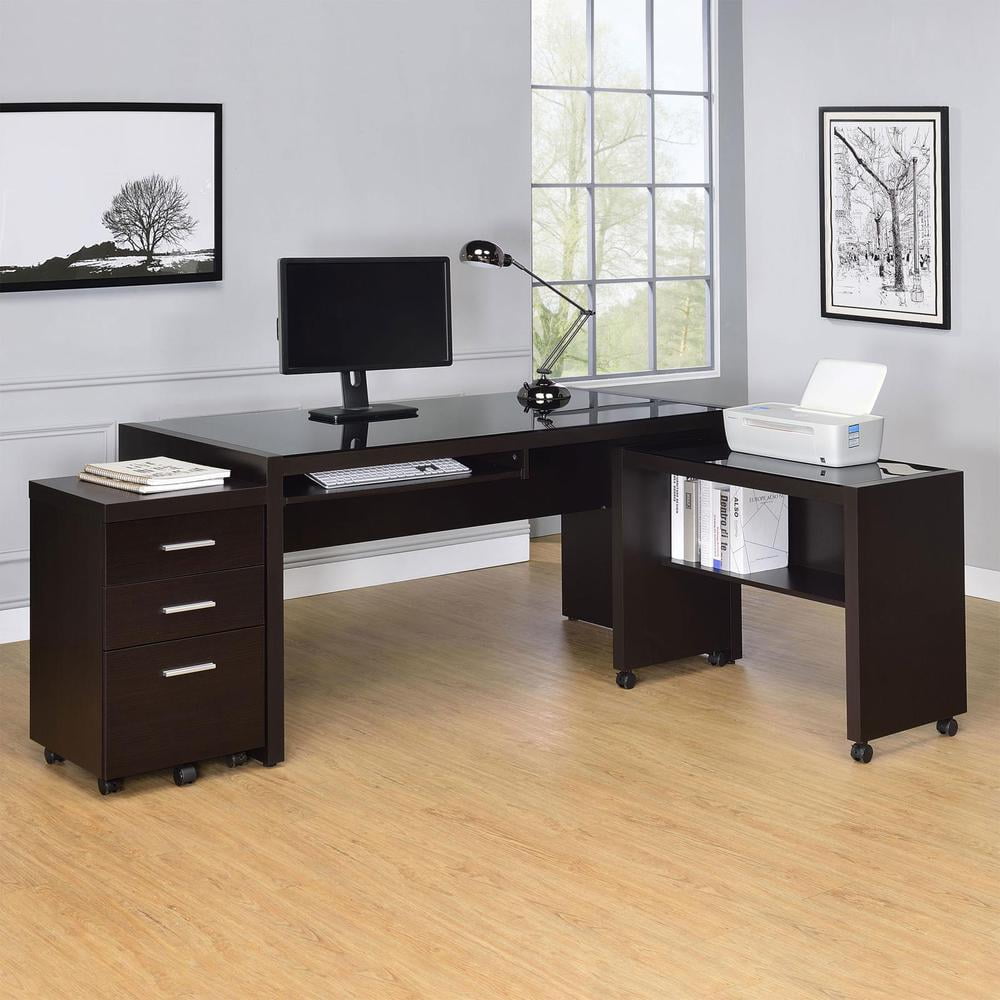 Skeena Cappuccino 3-Piece Office Desk Set with Glass Top