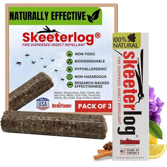 Skeeterlog – Outdoor Aromatic Fire Logs with Essential Oil Blend, Long Burn Time, Compact Size for Camping & Patio – Pack of 6