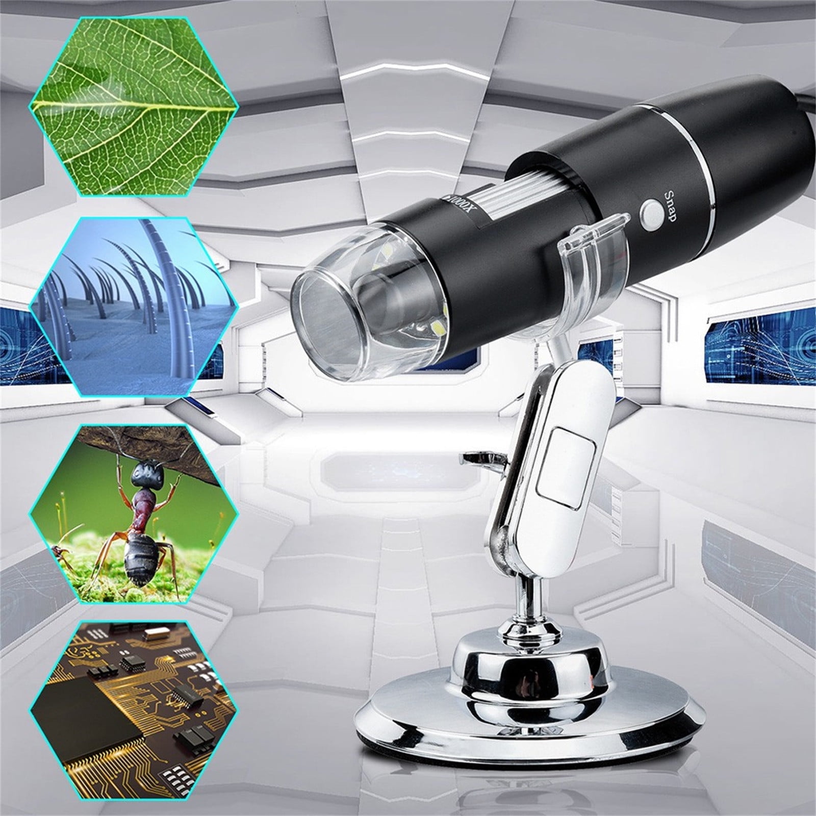 Skegnu 3in1 USB Digital Microscope 1000X 8 LED Magnification Endoscope Camera For Micro USB USB-C Telescopes for Adults Gift for him