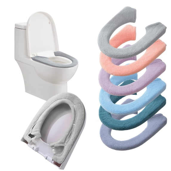 Skegnu 50% Off Clear! Toilet Seat Cover Bathroom Soft Thicker Warmer With Snaps Fixed Stretchable Washable Fiber Cloth Toilet Seat Covers Pads Reusable Easy Installation Cleaning U-shaped gasket
