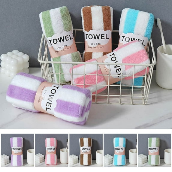Skegnu Bath Towels Absorbent Coral Velvet Towel, Colorful Striped Face Wash Towel, Children's Household Soft Gift Towel on Clearance