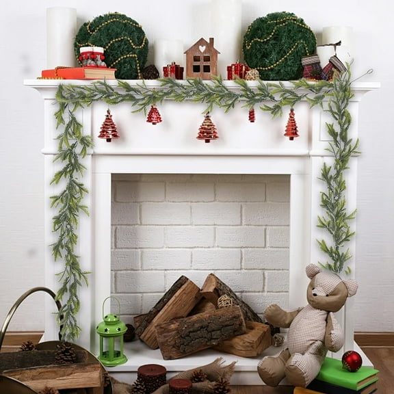 Skegnu Christmas Garlands One Point Eight Meters Rattan Plastic Soft Rubber Pines Needle Green Leaves Decorative Strip Pines Cedar Rattan Christmas Wreath