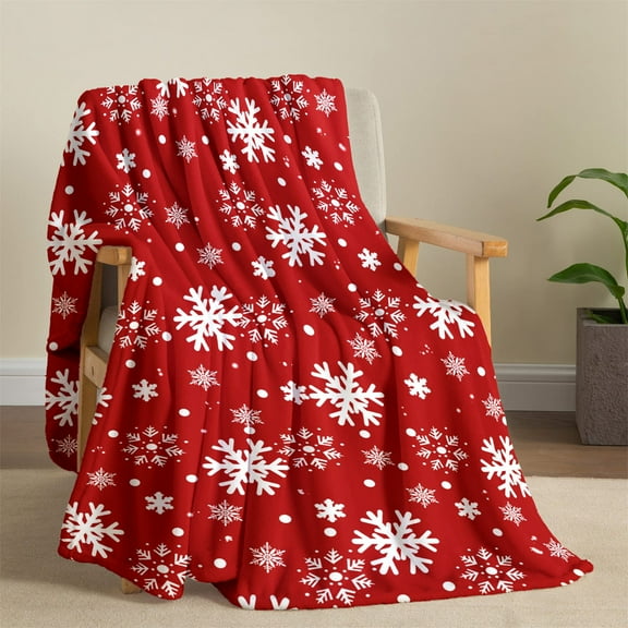 Skegnu Christmas Print Flannel Blanket, Holiday Themed Throw with Reindeer Snowflake Design for Sofa Bed Decor, Winter Warm Gift