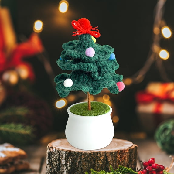 Skegnu Christmas Tree Potted Crochet Woven Flowers Home Ornament Christmas Gifts for Kids