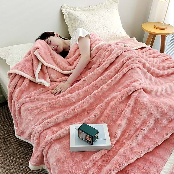 Skegnu Double-Layer Flannel Throw 150x200cm, Embroidered Knee Blanket for Office & Home, Soft Reversible Design, Easy Care