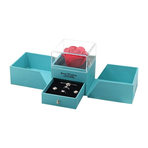 Skegnu Double-door Eternal Rose Jewelry Box With Bow Valentine's Day Gift Packaging Box Earrings Ring Necklace Box Wedding Anniversary Birthday Party Supplies on Clearance