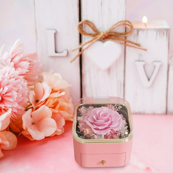 Skegnu Dried Flowers Valentine Day Birthday Gift Girlfriend Rose Jewelry Box YSP Acrylic Gift Box Arrangement Wedding Anniversary Birthday Party Supplies on Clearance