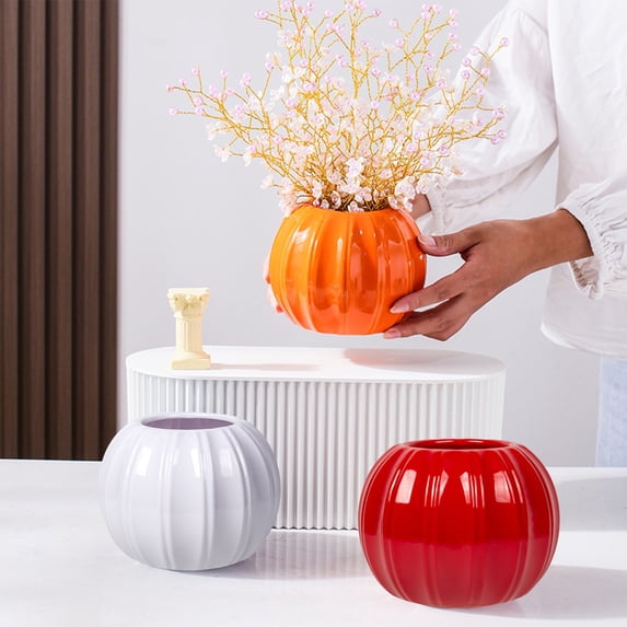 Skegnu Halloween Decor Originality Plastic Flower Pot Imitation Pumpkin Shape Decoration Vase Festive Dress PS New Material Two Halves Splicing Halloween Gifts