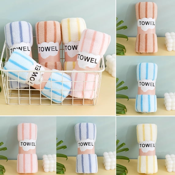 Skegnu Hand Towels Set 5pc Absorbent Coral Velvet Towel-Colorful Striped Face Wash Towel- Household Soft Gift Towel 11.81x23.62in