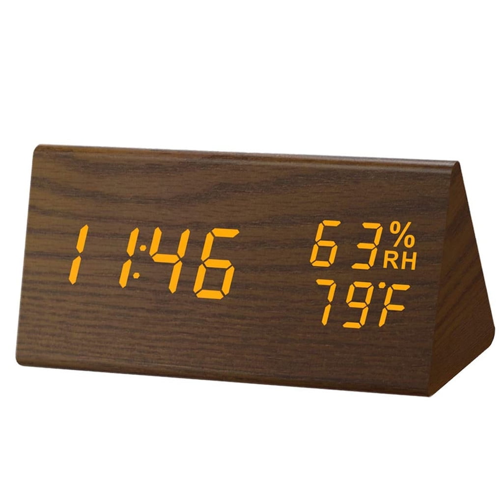 Skegnu Loud Alarm Clock USB Voice Control Wooden Wooden Triangles ...