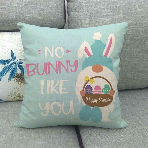 Skegnu Outdoor Throw Pillow Happy Rabbit Goblin Eggs Printing Linen Easter Pillow Case Sofa Home Decor Outdoor Cushions on Clearance
