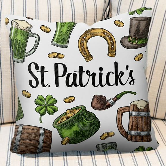 Skegnu Outdoor Throw Pillow St. Patrick's Day Home Cushion Survived Family Pillowcase Throw Cover for Sofa Living Room Couch Bed
