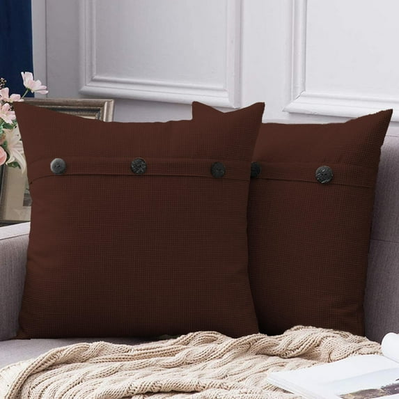 Skegnu Pillowcase Cream White Linen Decorative Throw Pillowca Covers 18x18 Inch Set Of 2,Quadrate Cushion Case With 3 Vintage Buttons/Hidden Zipper,Pack Of 2 Gifts for Family on Clearance