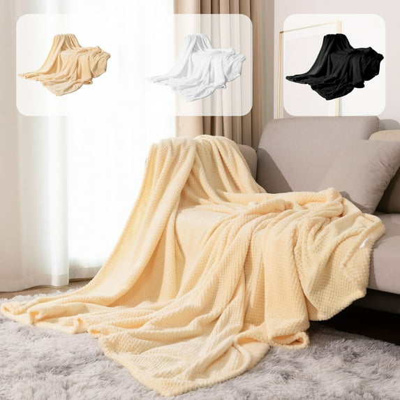 Skegnu Soft Fleece Throw Blanket for Couch, 50x40 Inches Lightweight & Warm, reversible Microfiber Blanket for Bed, Sofa, Travel, Machine Washable, Beige/Black/White