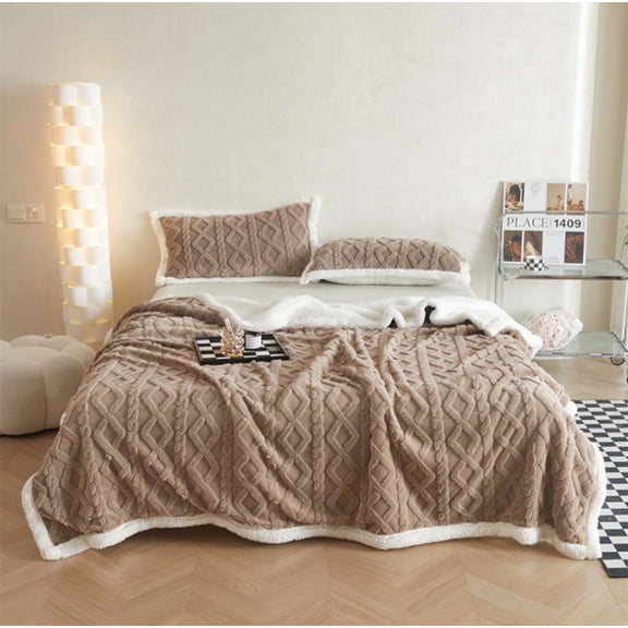 Skegnu Thickened Flannel Throw Blanket, Twin Size Lightweight Taffeta Fleece Blanket for Couch Sofa, 2-Sided Woven Design Fuzzy Soft Cozy Blanket for All Seasons, 60"×80"