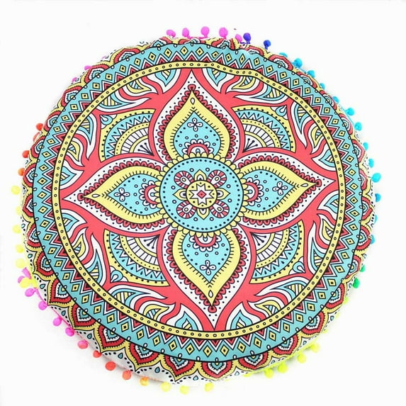 Skegnu Throw Pillow Indian Floor Pillows Round Bohemian Cushion Pillows Cover Case Cushions Throw Pillow Inserts for Bedding