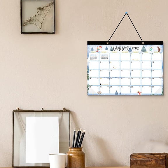 Skegnu Wall Calendar 2026, Snowman Pattern English Planning Calendar Wall Mounted Calendar Desktop Uncomplicated Note