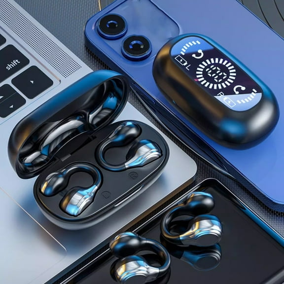 Skegnu Wireless Earbuds Bluetooth Bones Conduction Bluetooth Earphones With Non In Ear Clip Style Sports Digital Display And Ultra Long Battery Life Wireless Earphones Great Gifts for Less