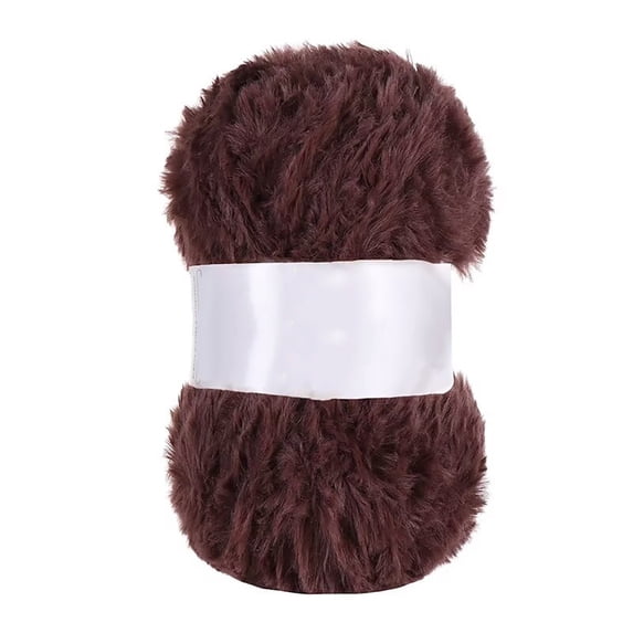 Skeins Faux Fur Yarn Soft Fluffy Chunky Fuzzy Yarn for Crocheting Hat Shawls, Red Brown 20*13cm