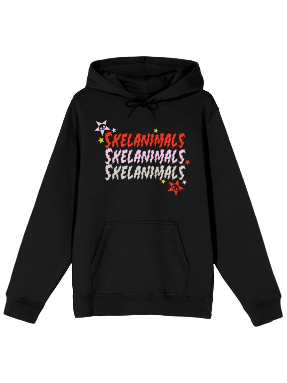 Skelanimals Repeat Logo Text Adult Black Long Sleeve Hooded Sweatshirt-XL