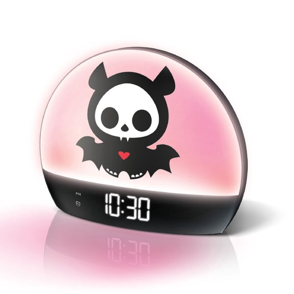 Skelanimals Sunrise Alarm Clock Night Light, USB Powered Digital Clock with 6 Color Modes, Built-In Alarm, Black