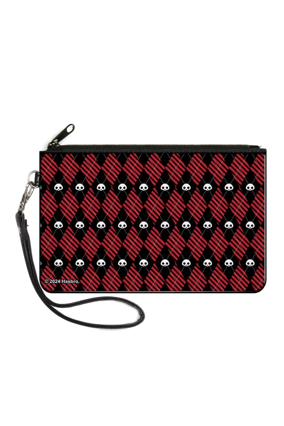 Skelanimals Wallet, Zip Clutch, Skelanimals Face Logo and Heart Black White Red, Canvas