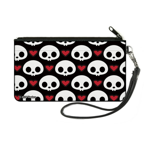 Skelanimals Wallet, Zip Pouch, Skelanimals Face Logo and Heart Black White Red, Canvas